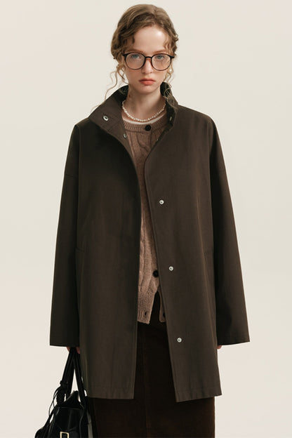 Tencel Cotton Stand-Neck Trench Coat