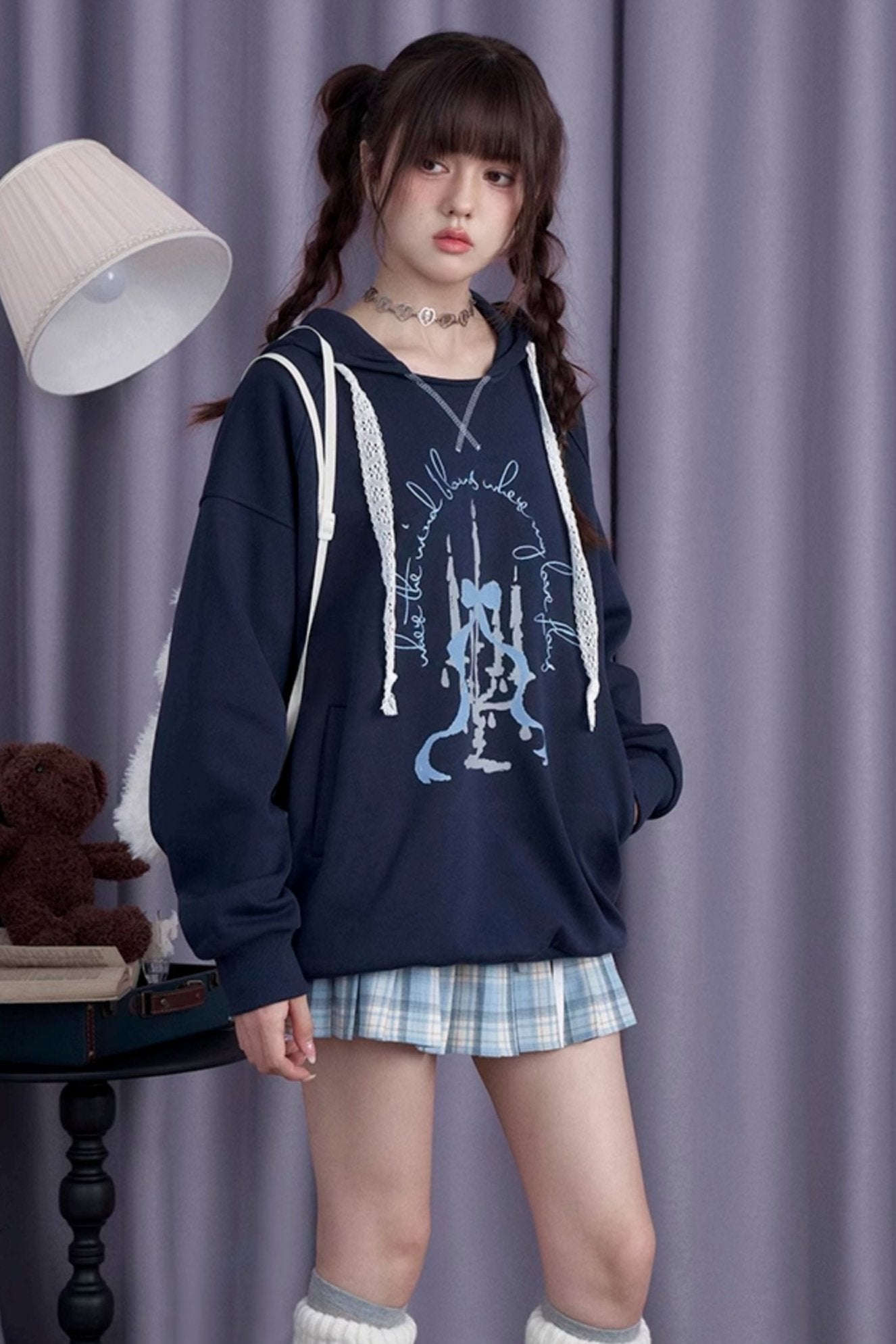 Ink Blue Bow Hooded Sweatshirt