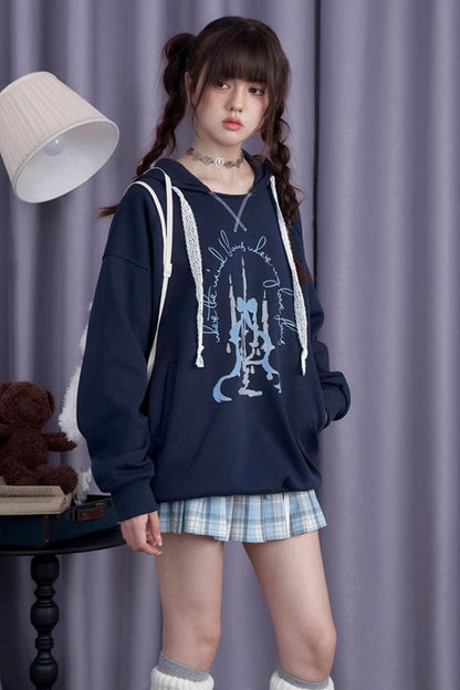 Ink Blue Bow Hooded Sweatshirt