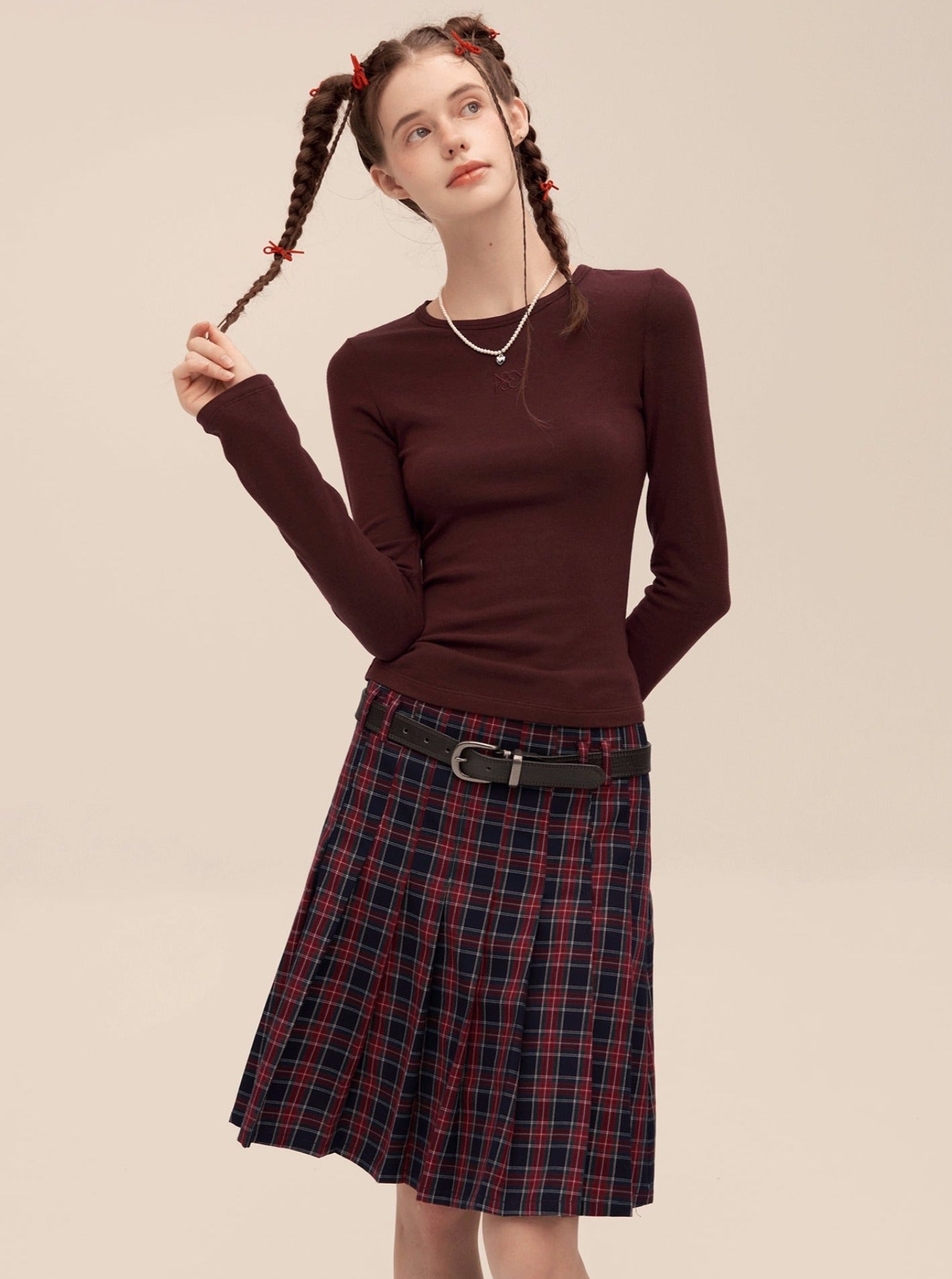 Retro Love Stud Pleated Skirt