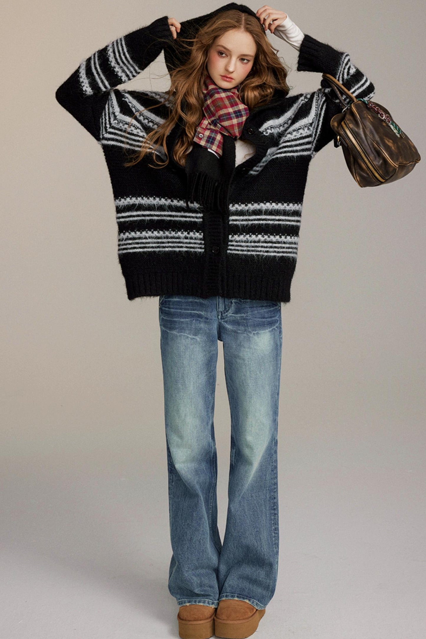 Thick Striped Hooded Cardigan