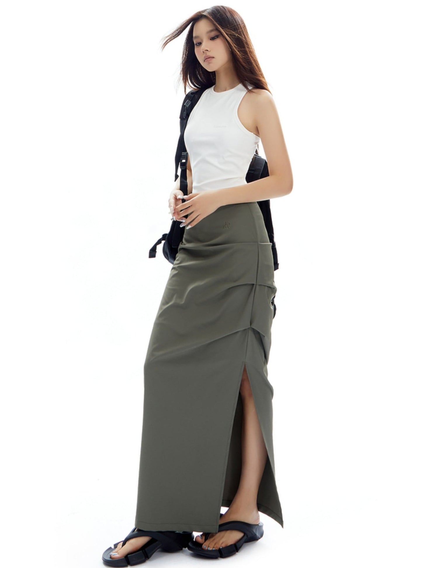 High-Waisted Pleated Light Grey Skirt