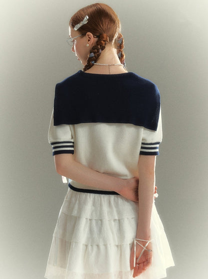 Navy Neck Knit Top