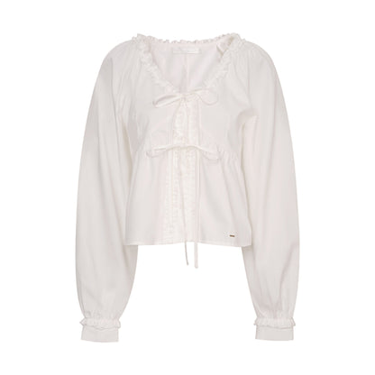 Romantic Lace Bow Tie V-Neck Shirt