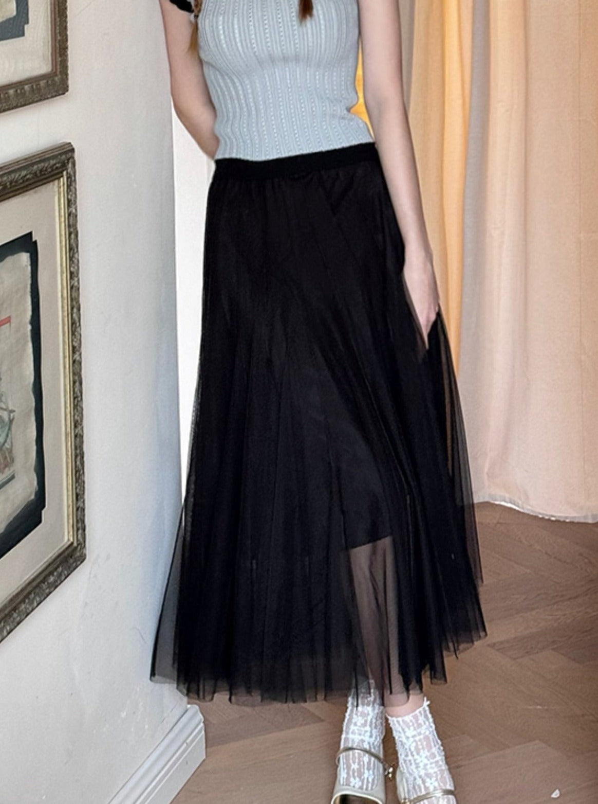 Black Fog Smoke Mesh Skirt