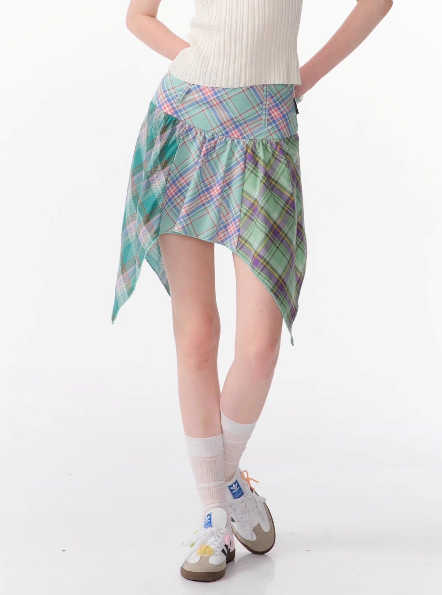 Irregular Panel Cropped Plaid Skirt