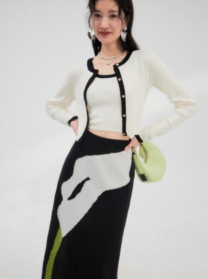 vintage calla lily wool knit straight skirt
