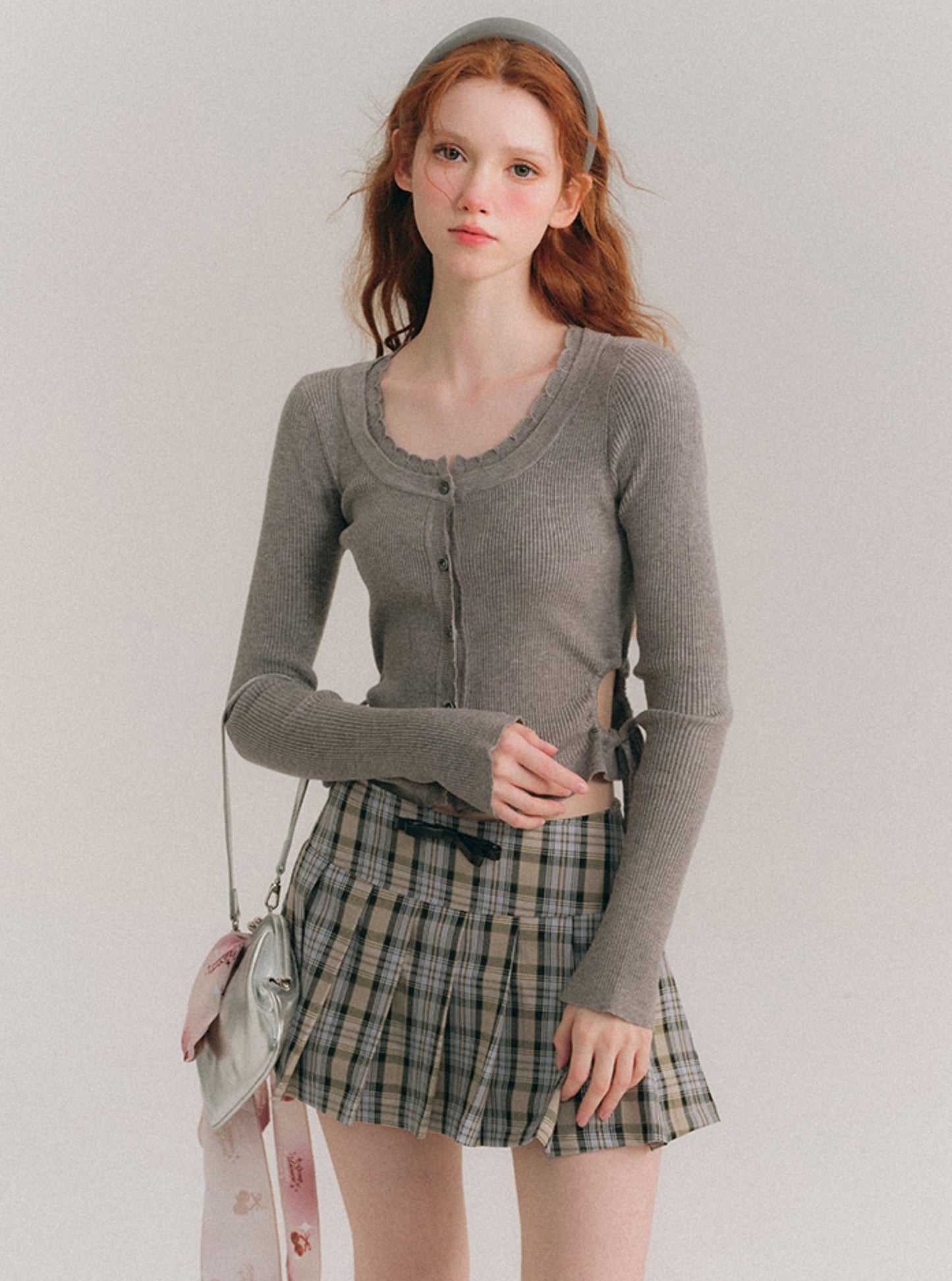 Breath Knit Waist Cut-Out Cardigan Top