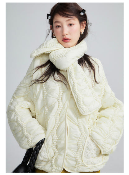 Nest scarf wave quilted jacket