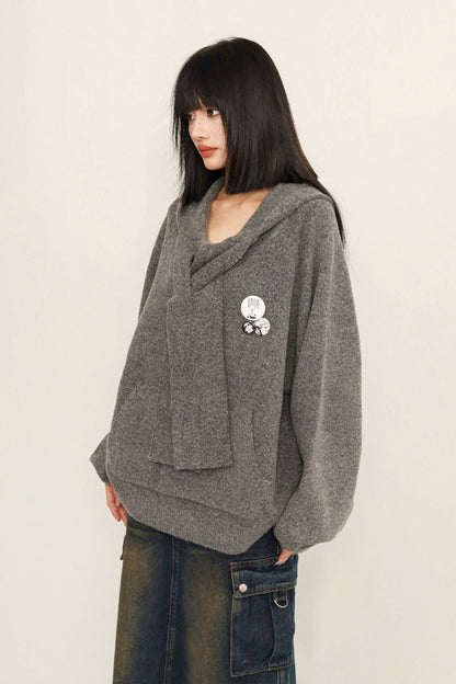 Loose Fit College Style Knitted Hoodie