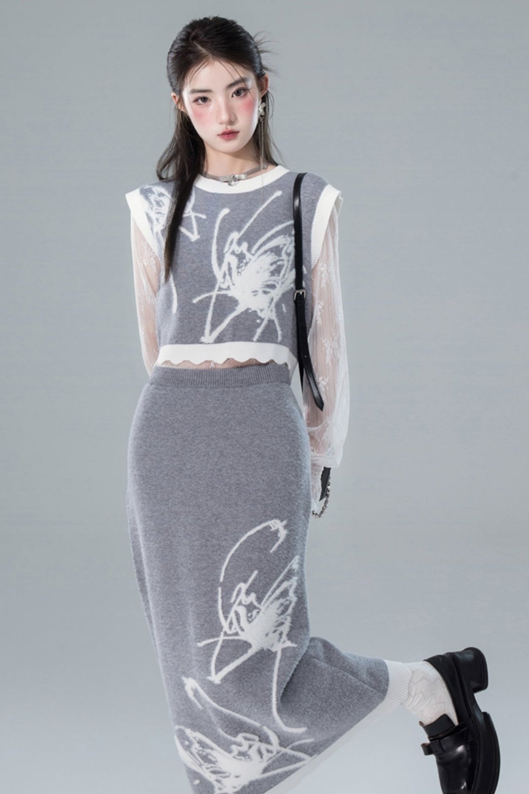 Butterfly Wool Knit Sweater Skirt Set-Up