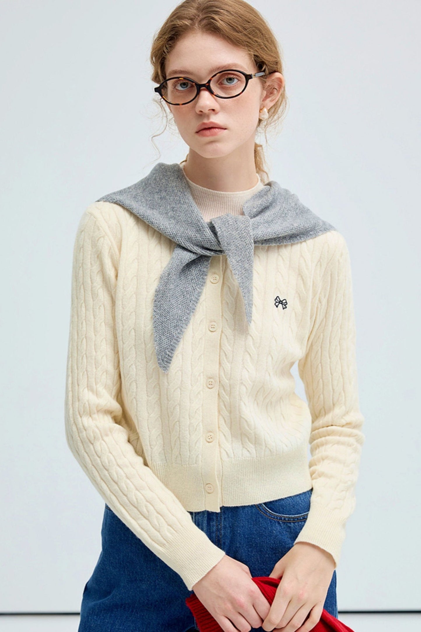 Textured Wool Embroidered Cardigan