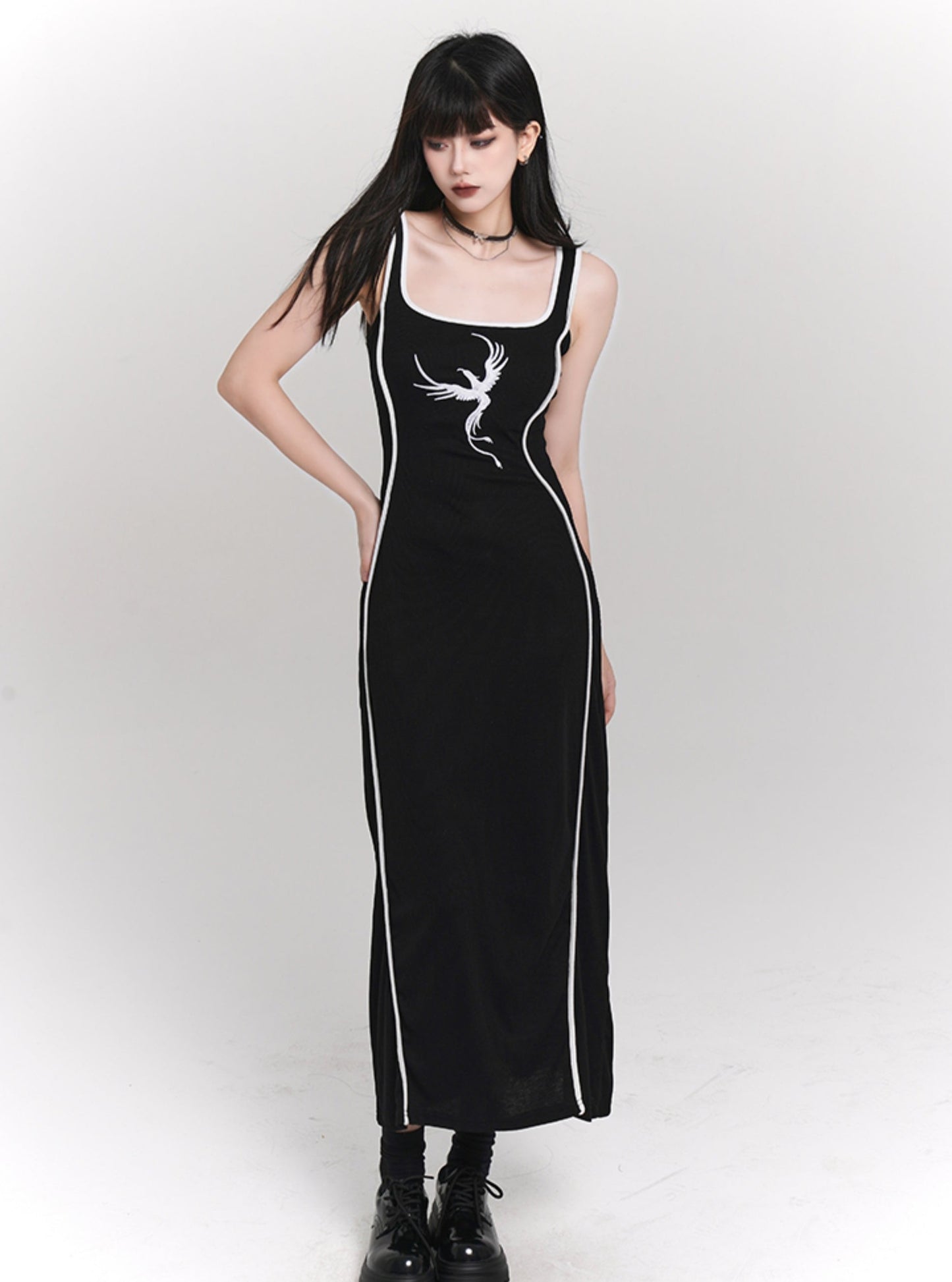 Niche Black Knitted Slip Dress