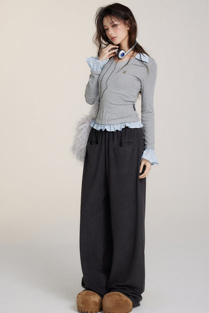 Velvet Large Pocket Straight Leg Pants