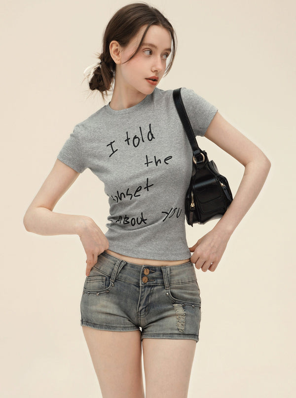 American Retro Letter Print T-Shirt Set