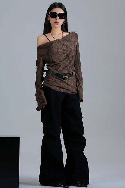 Pleated High-Waisted Cargo Pants