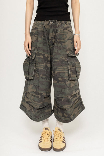 OCTTFLAB American Retro Camouflage Cropped Pants Loose Casual Loose Versatile Wide Leg Jeans For Men & Women