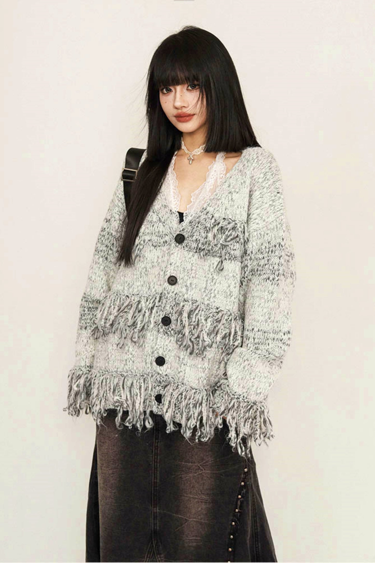 OCTTFLAB Fall/Winter Lazy Atmosphere Tassel Stitching Loose Sweater Women's 2024 New Knitted Tops Women