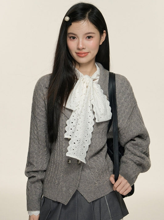 Cinched Waist Cable Knitted Cardigan Coat