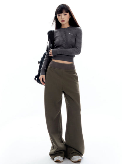 Ribbed Stitching Waistband Mop Pants