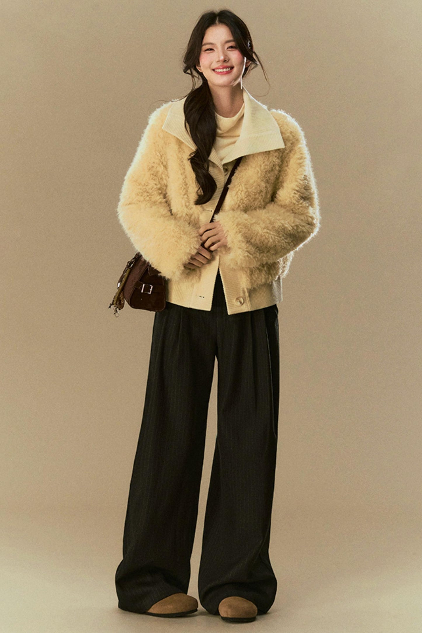 Cropped Fur Lapel Jacket