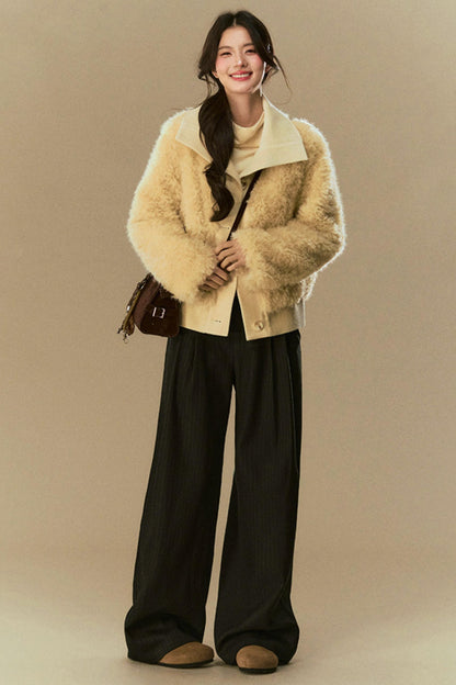 Cropped Fur Lapel Jacket