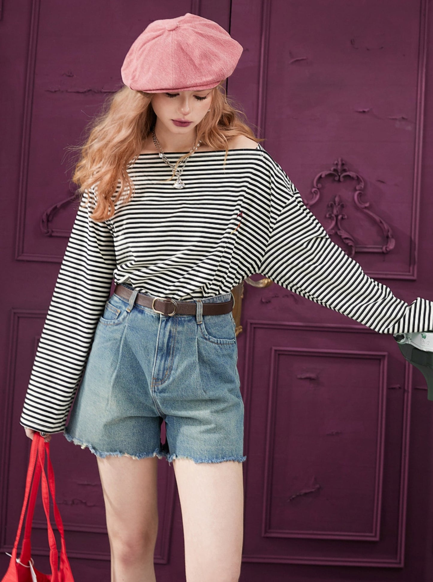 Love Embroidery Striped Long Sleeve Top