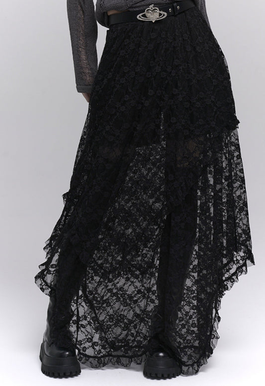 Early Fall Lazy Style Black Lace Skirt