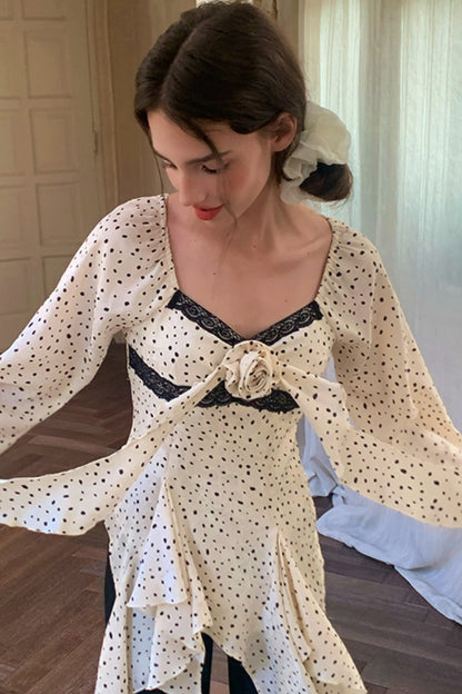 French Polka Dot Ruffle Top