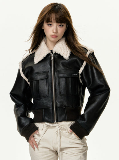 American Vintage Cropped Lambswool Leather Jacket