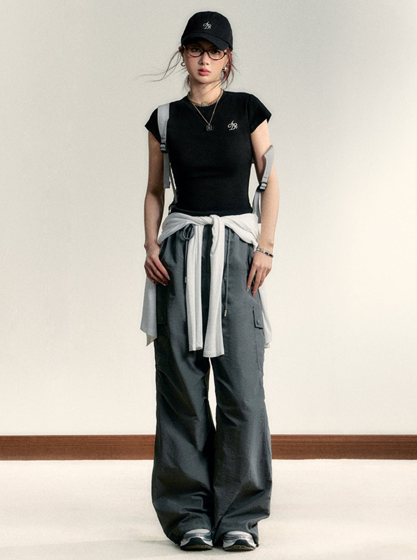 Pleated High-Waist Cargo Pants