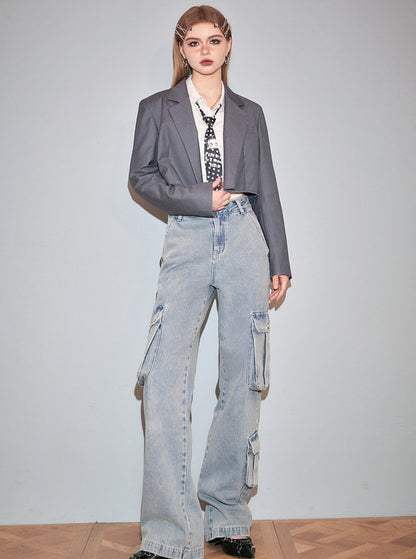 Relaxed Fit Cargo Denim Pants