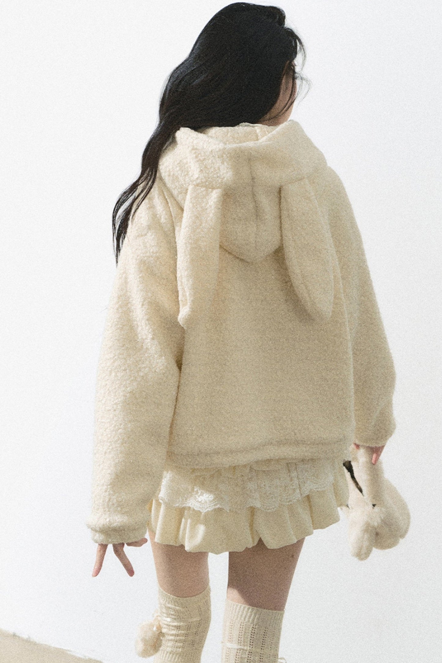 Almond Cream Velvet Hooded Jacket