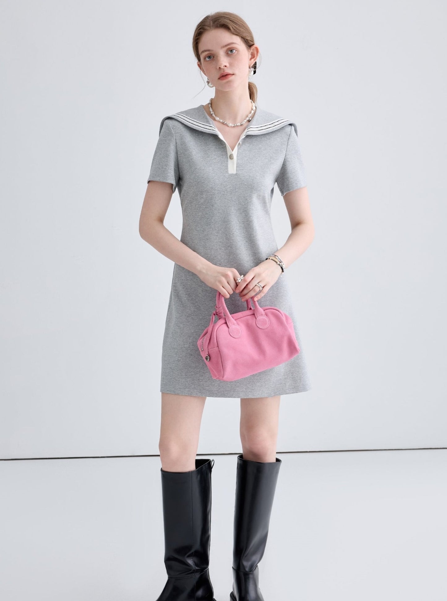 Flesh Covering Navy Collar Dress