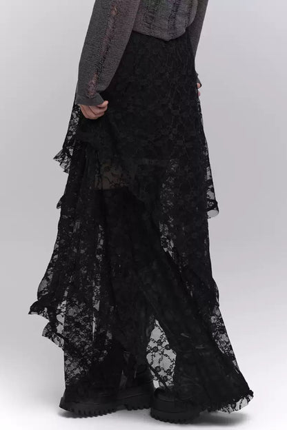 Early Fall Lazy Style Black Lace Skirt