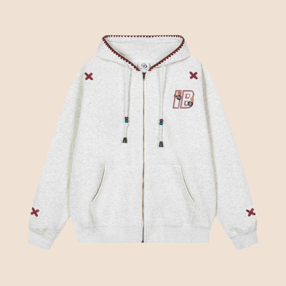 Ethnic Embroidered Loose Hoodie Coat