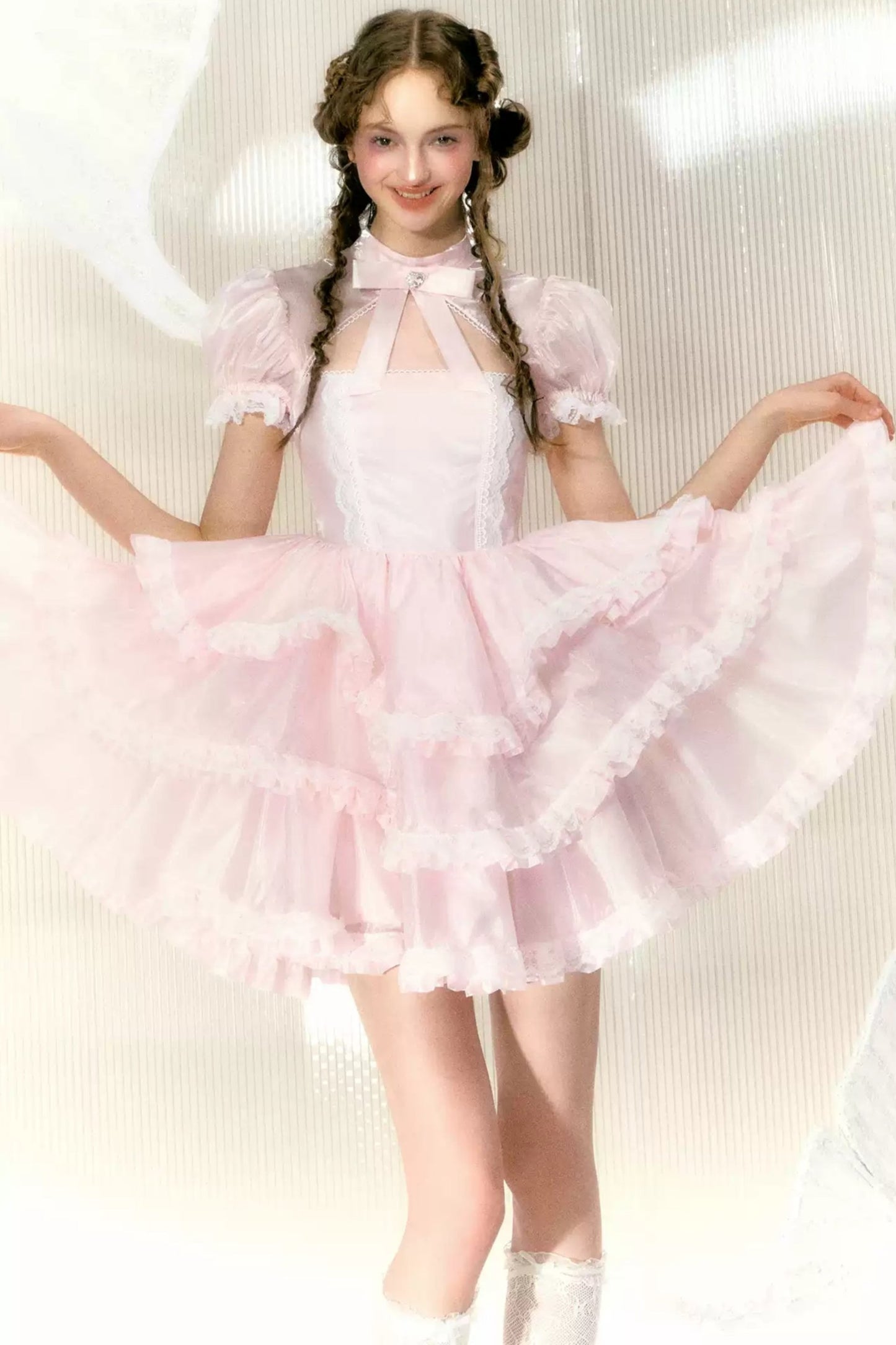 Light Pink Rhinestone Bow Princess Dress