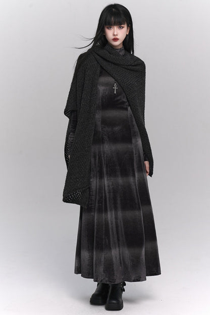 The ghost girl is cold and unique, and the high-end skirt is worn in the autumn and winter gray velvet dress