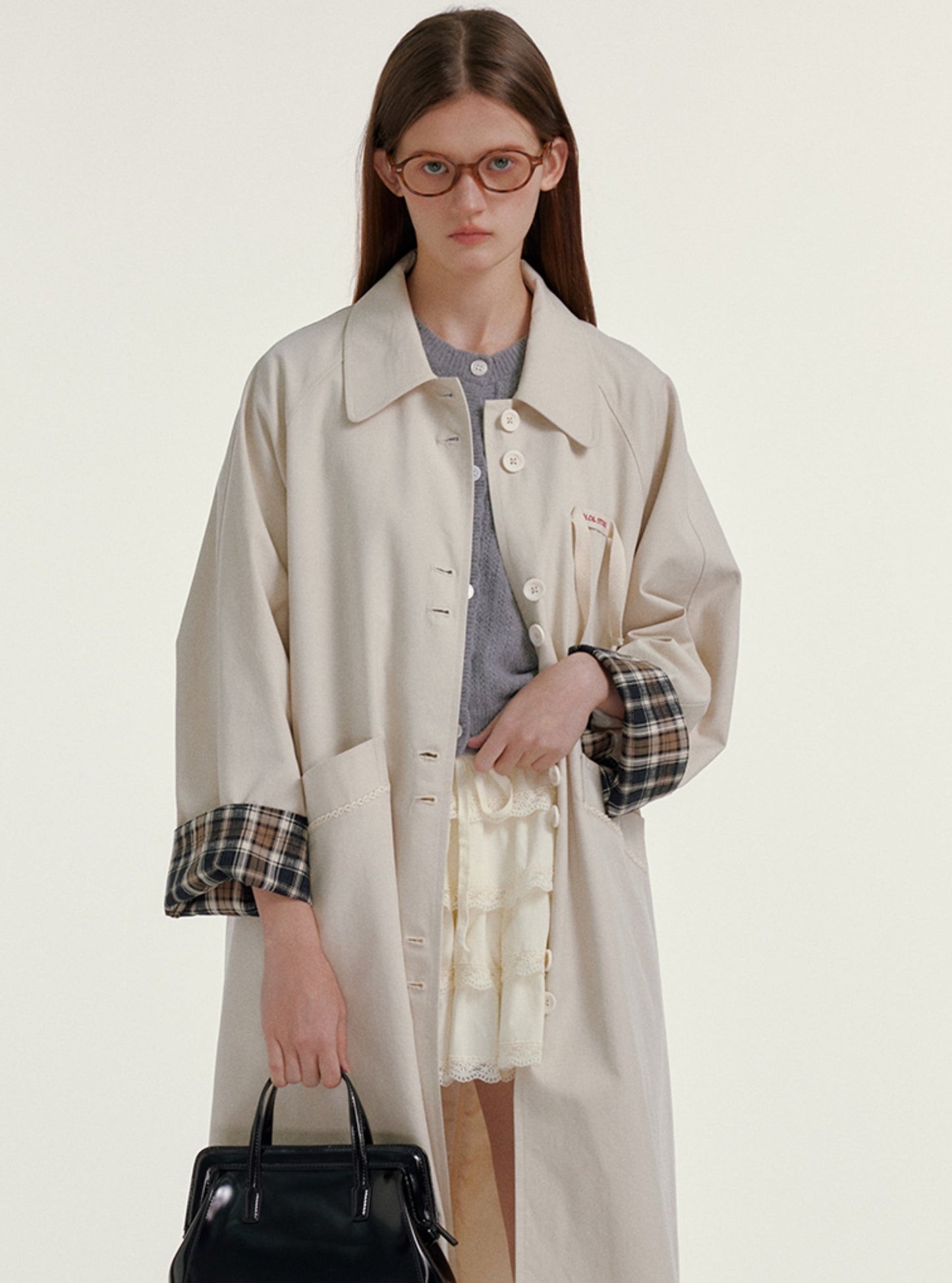 Loose Lapel Plaid Jointing Coat