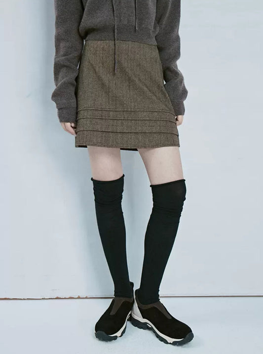 Chestnut Brown Wool Mid-rise Skirt