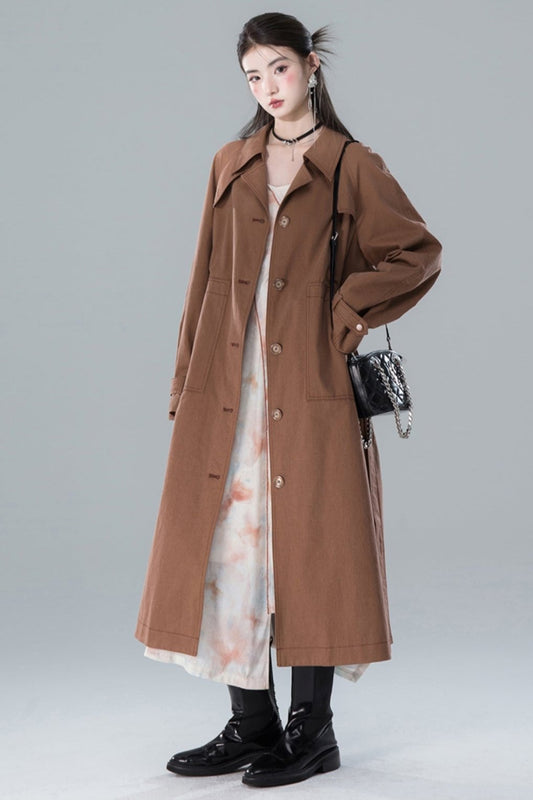 Chestnut Sandalwood Double Button Trench Coat