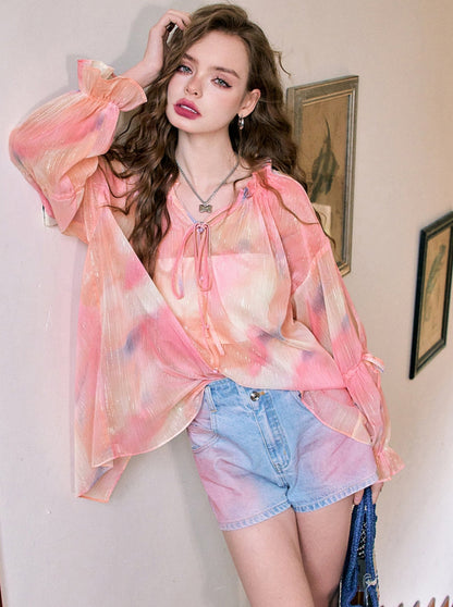 French Sunscreen Chiffon Print Shirt