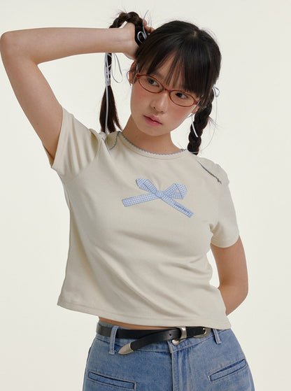 Bow Embroidery Short Sleeve T-Shirt