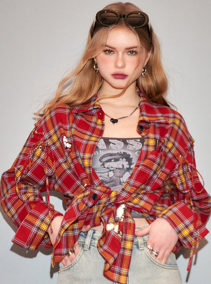 Betty Loose Plaid Long Sleeve Shirt