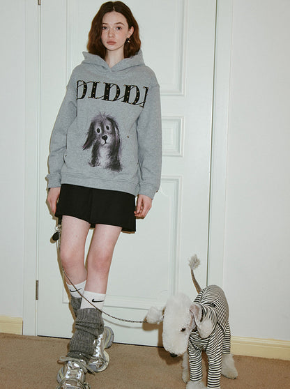 Dog Print Hooded Sweatshirt