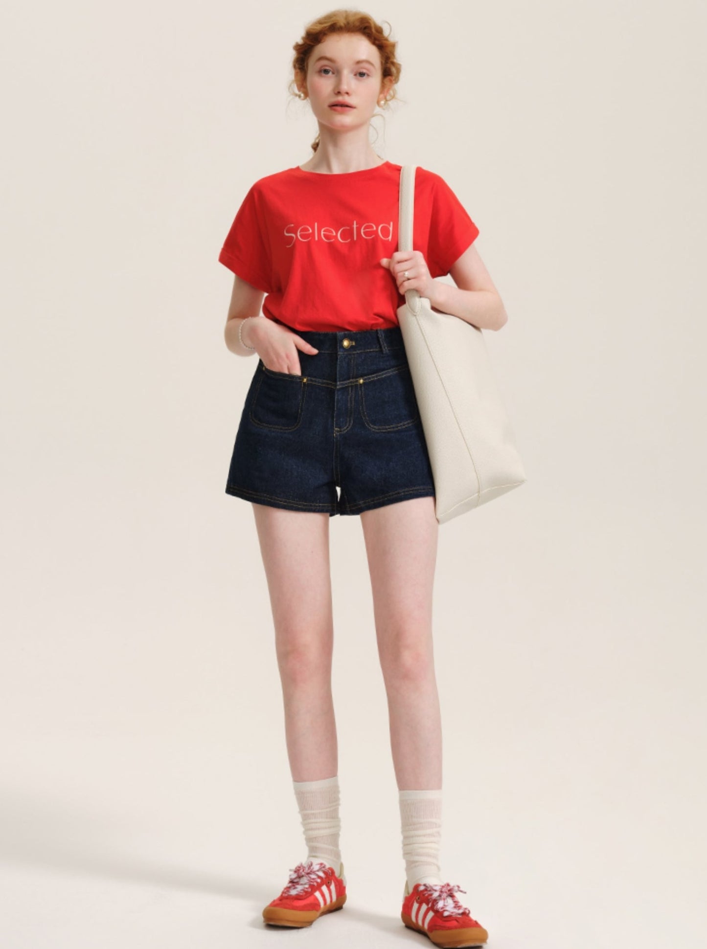 Red Round Neck Cotton Crop Top