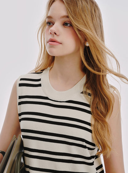 Sleeveless Striped Knit Maxi Vest Dress