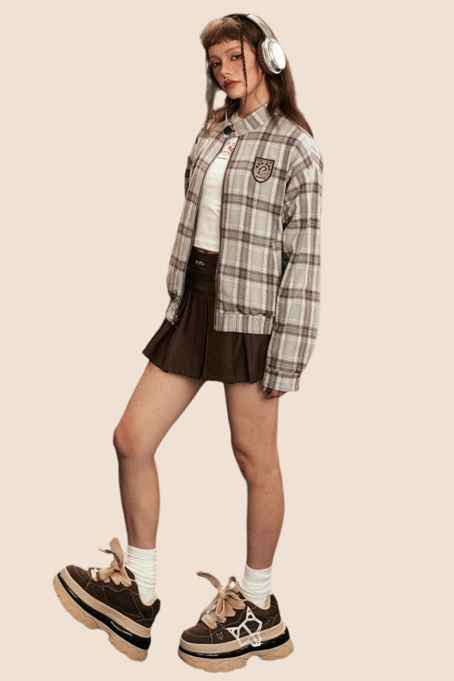 Retro Plaid Reversible Jersey Jacket