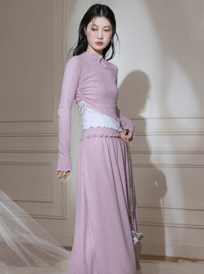 Fandel Knitted Shirred Top Skirt Set