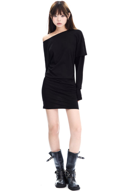 Slanted Neck Irregular Hem Dress